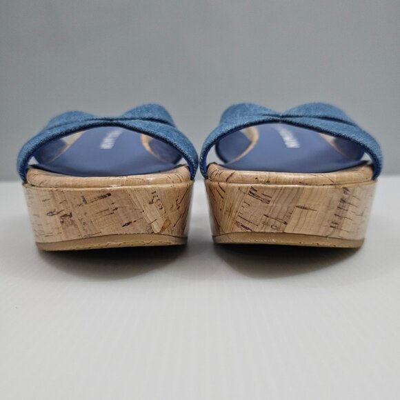 NEW Stuart Weitzman Carmen Midi Sandal Womens 8.5 Denim Cork Platform Wedge - Picture 6 of 12